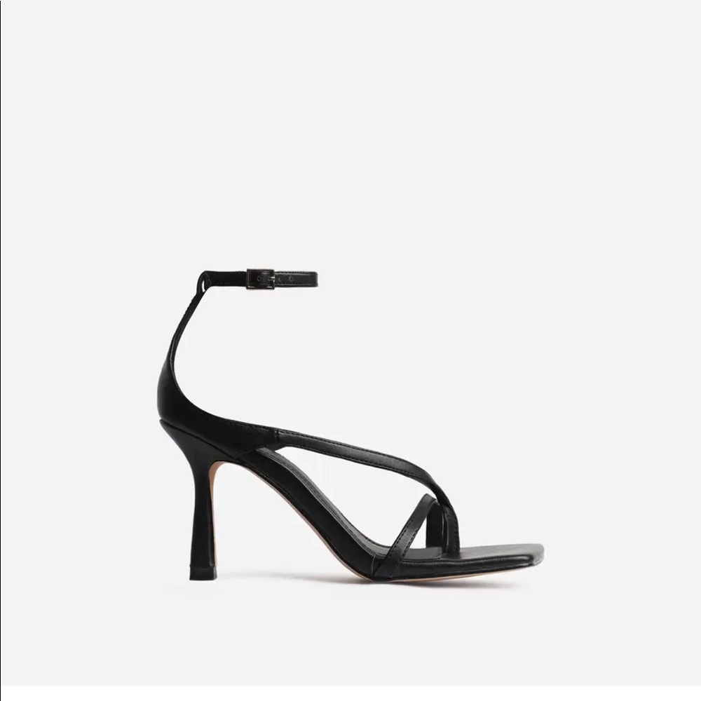 EGO Eve Square Toe Strappy Heel Black Faux Leather
